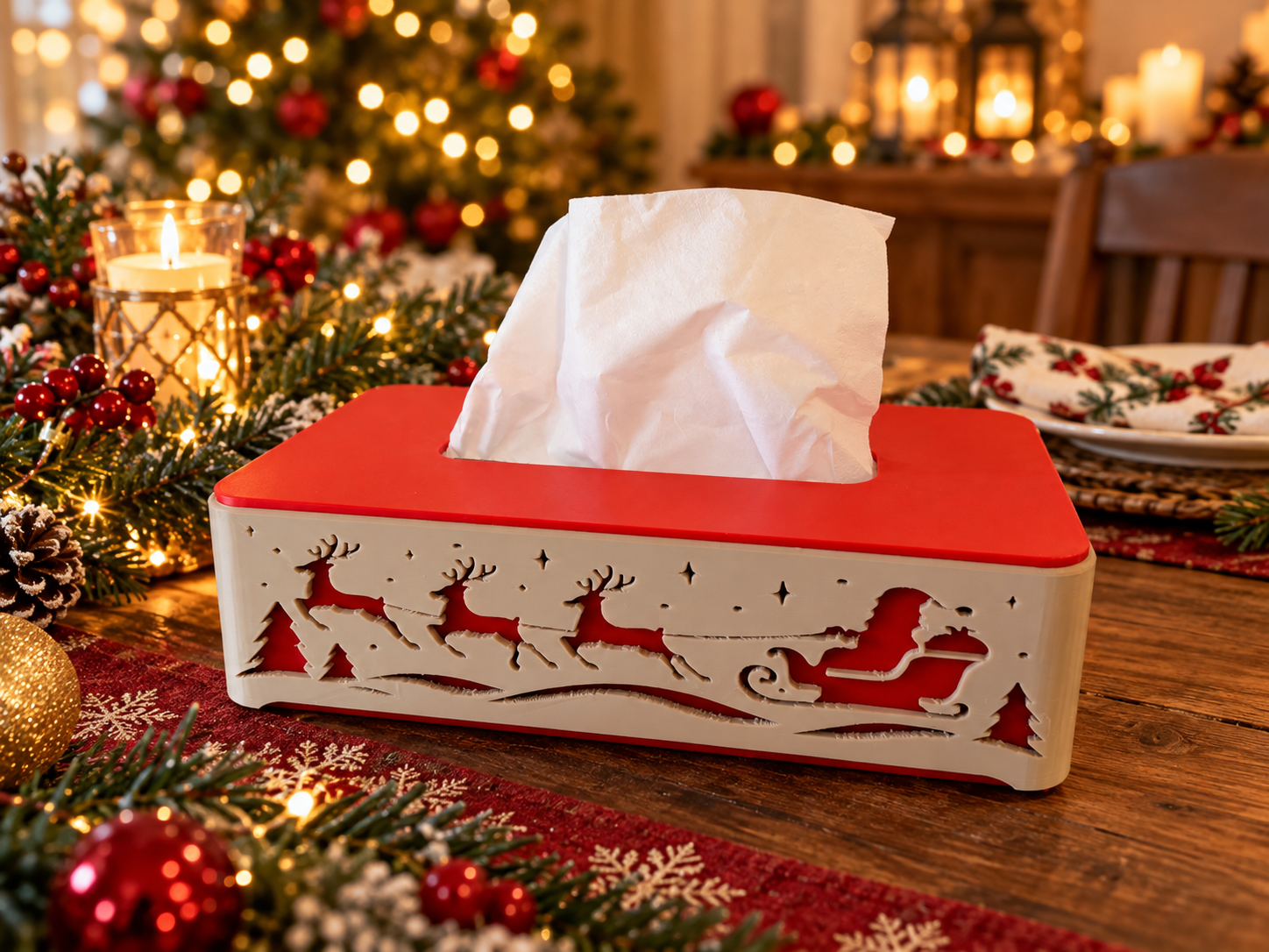 Christmas Tissue Box Cover – Santa and Reindeer - 1