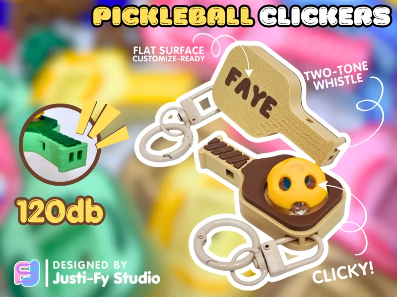 Pickleball Paddle Fidget Clicker Toy Whistle