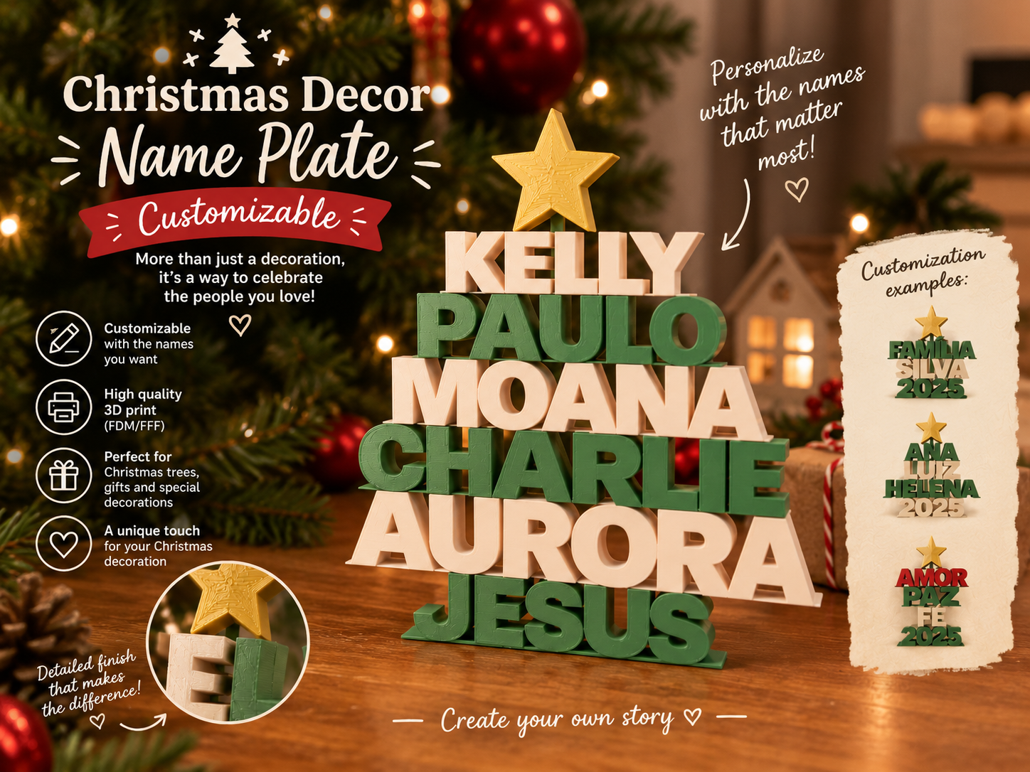 Customizable Christmas Tree Name Plate -ModelMaker - 1