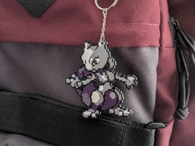 Mewtwo pixel art keychain