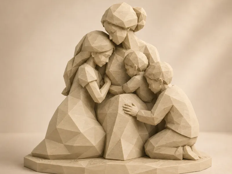 Low Poly Family Sculpture Mama & Kids
