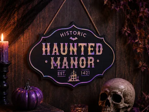 Modelo para impresión 3D: Haunted Manor Halloween Wandschild — referencia de MakerWorld