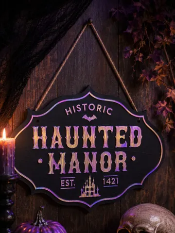 Modelo para impresión 3D: Haunted Manor Halloween Wandschild — vista de referencia 2
