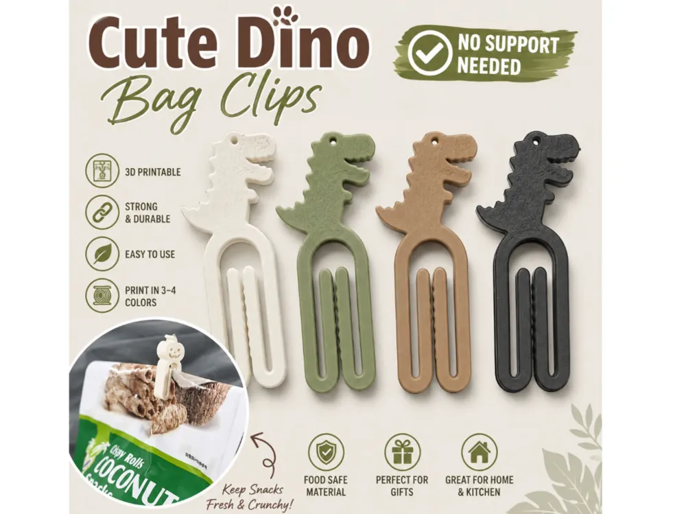 Clip o pieza de sujeción: Trex Dino Cute Animal Bag Clips – Paper Clip Fast. Referencia del modelo original.