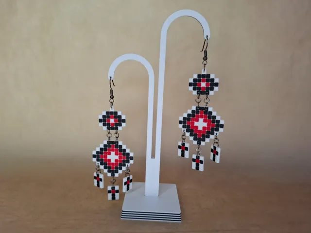 Geometric Drop Earrings | Ukrainian Pixel Style