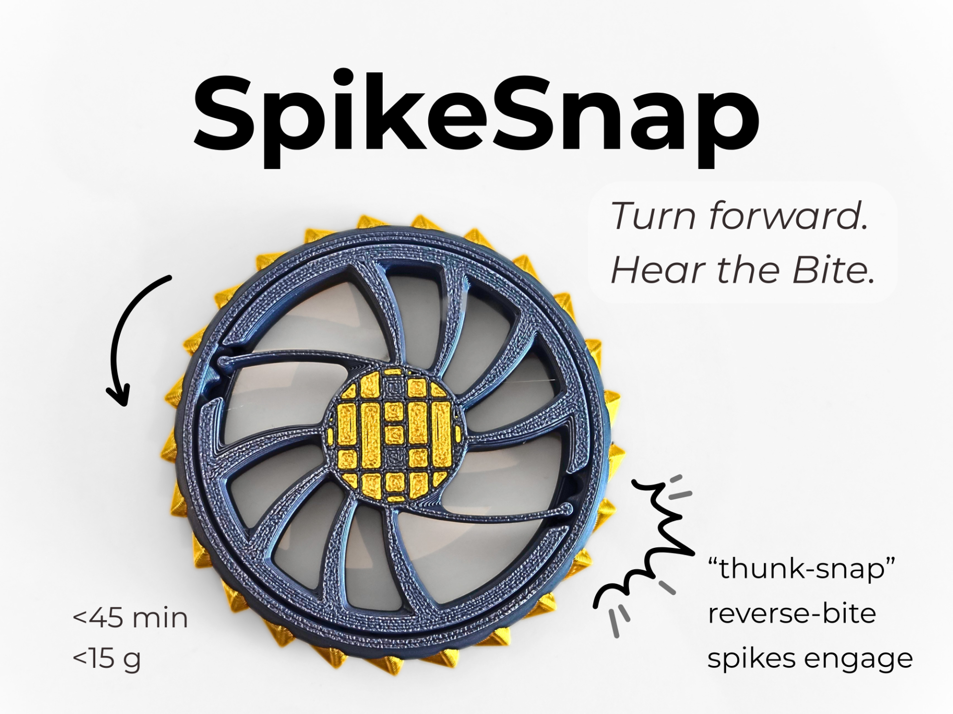 SpikeSnap - One‑way. Active spikes. Reverse‑bite.