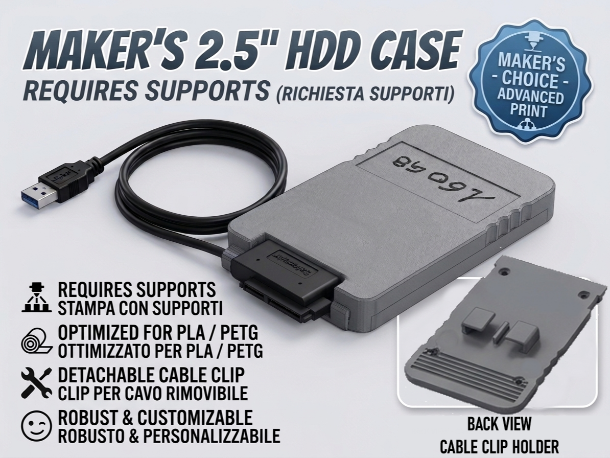 HDD SSD 2.5" Case with cable holder