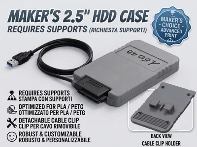 HDD SSD 2.5" Case with cable holder