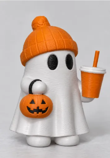 Cute ghost w milkshake and Halloween pumpkin NoAms - Free 3D Print ...
