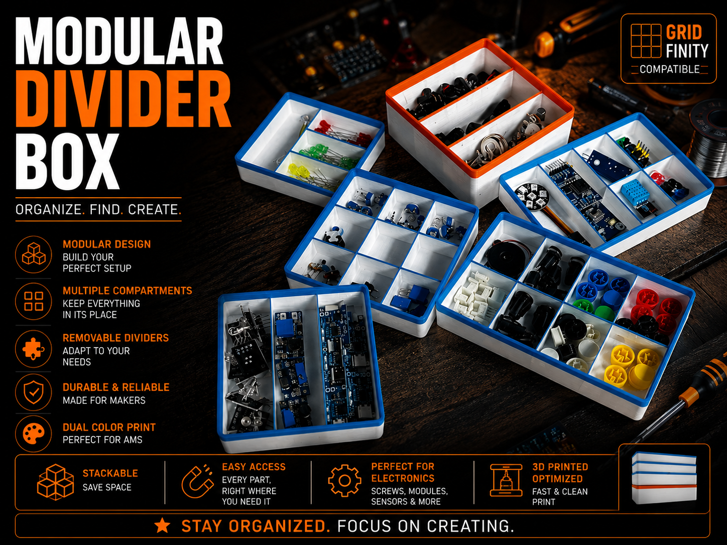 Gridfinity Divider Box – 2 Color Modular Bin