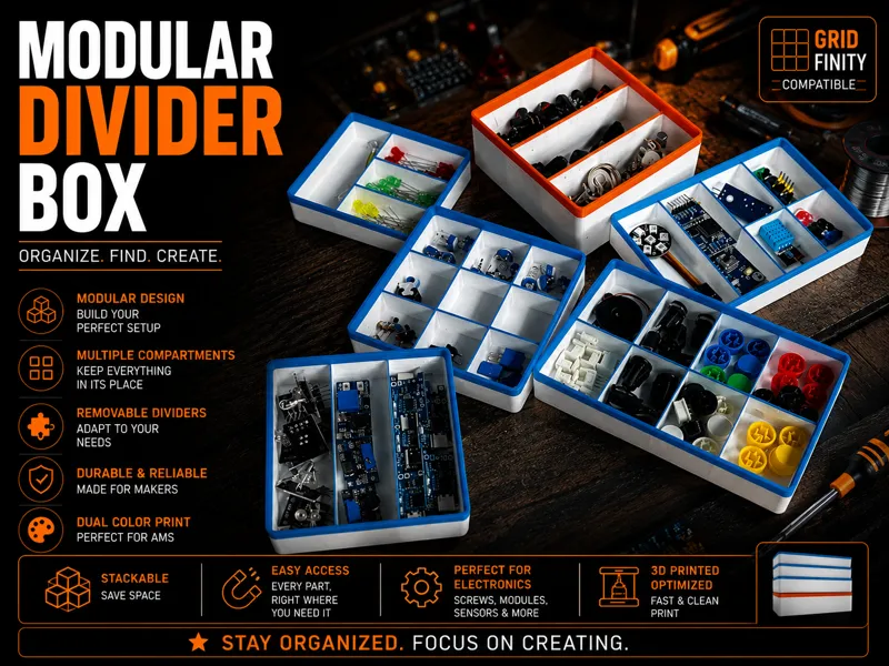Gridfinity Divider Box – 2 Color Modular Bin