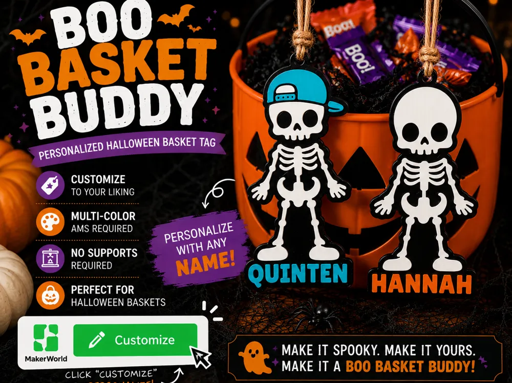 Adorno temático: Boo Basket Buddy - Custom Halloween Basket Tag. Referencia del modelo original.