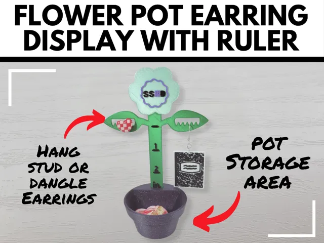 Flower Pot Earring Display Holder with Ruler