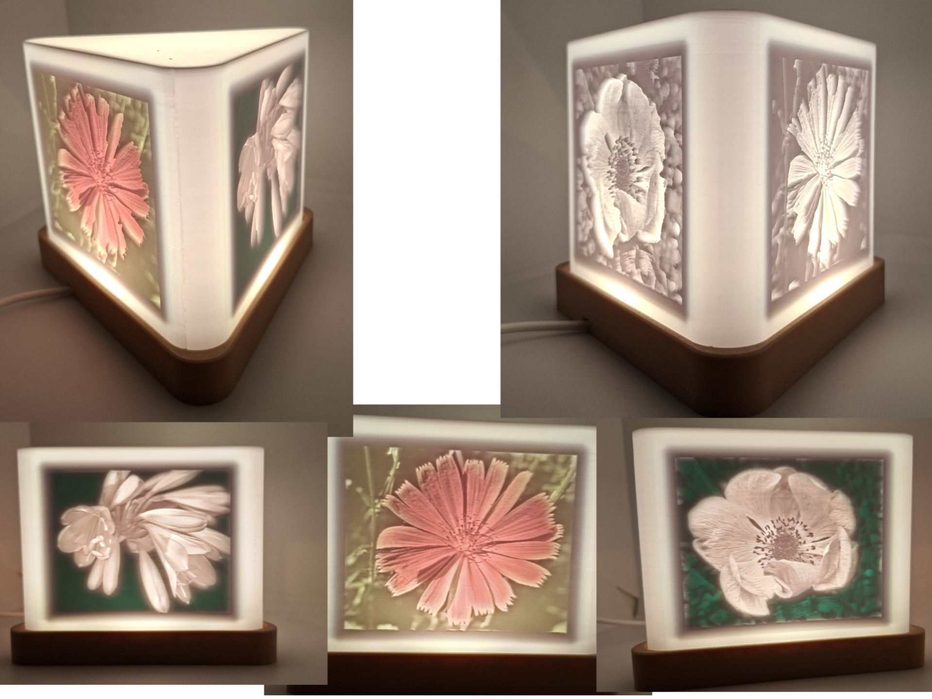 Blumen Lithographie Lampe, dreieckig, farbig