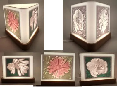Flower lithophane Lamp, triangular, colored