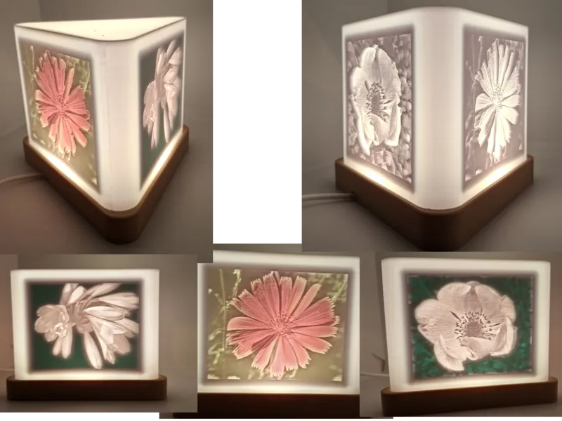 Blumen Lithographie Lampe, dreieckig, farbig