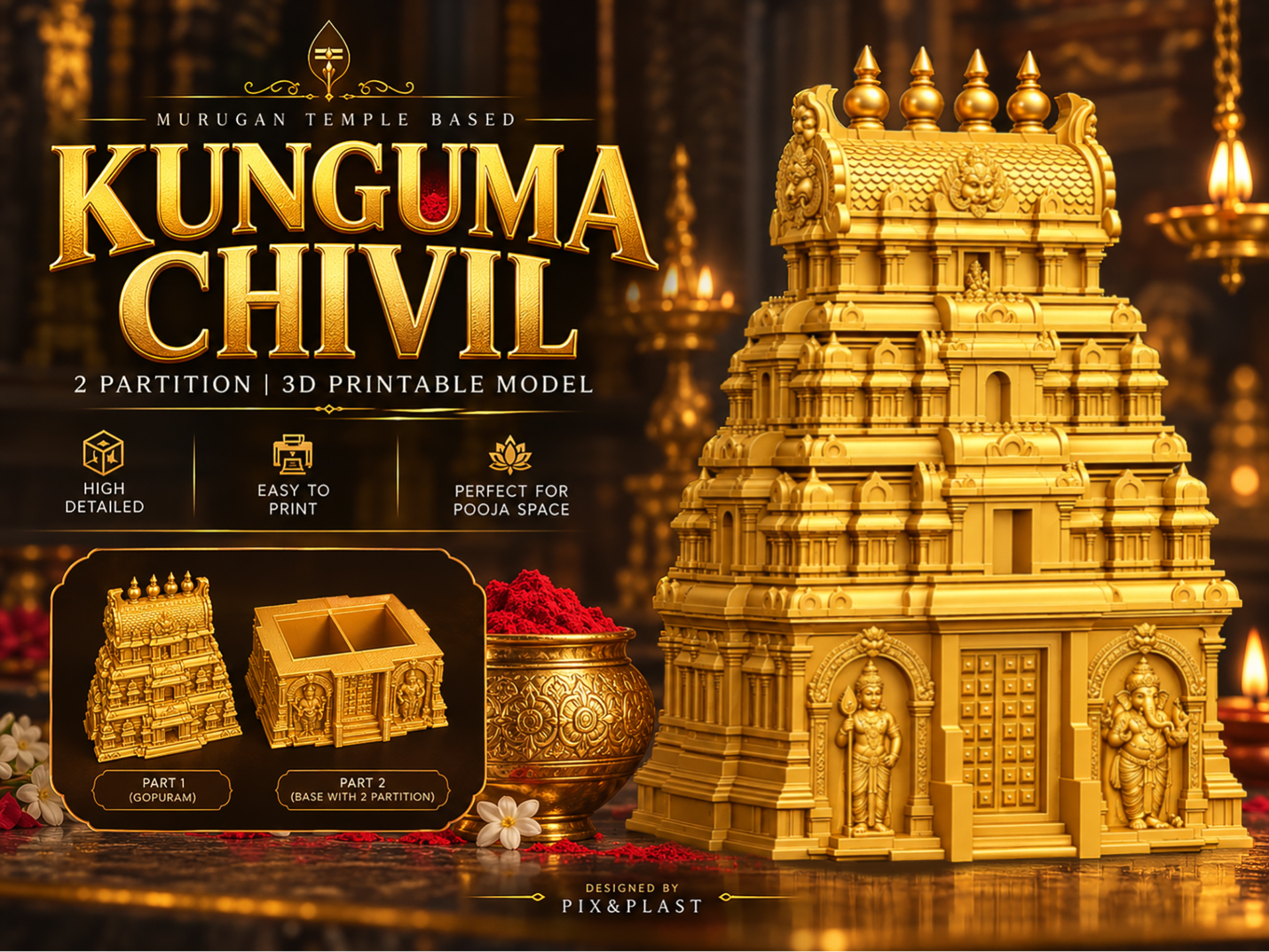 Kumkumam Chivil temple gopuram 3D model