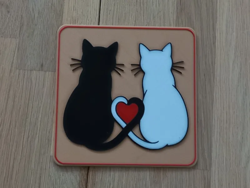 Ein Schild mit zwei Katzen mit Herz Schild