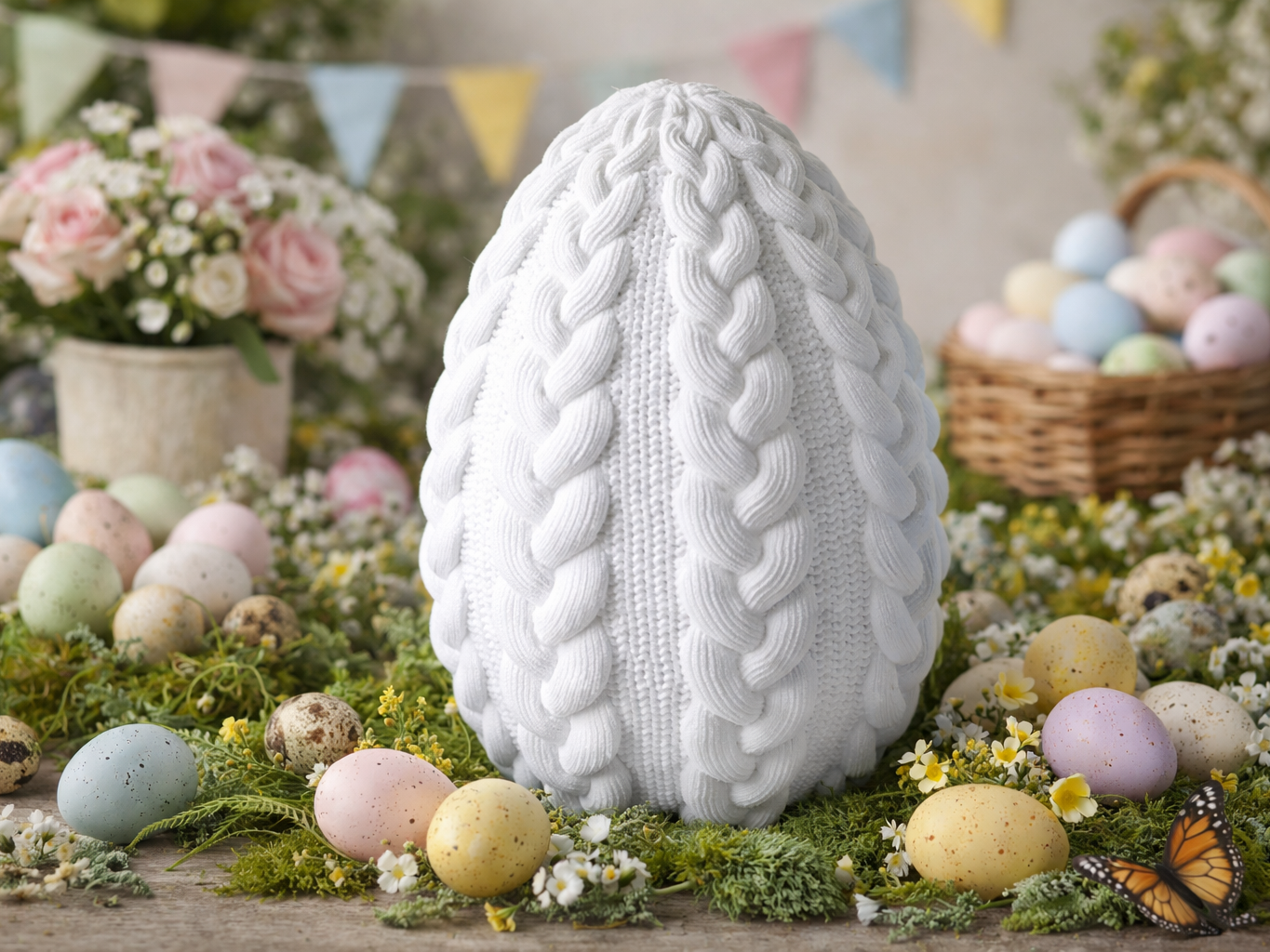 Cozy Knitted Easter Egg Sculpture - Spring Decor