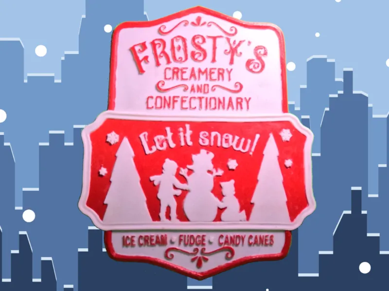 Plaque sign vintage store frosty winter scene 