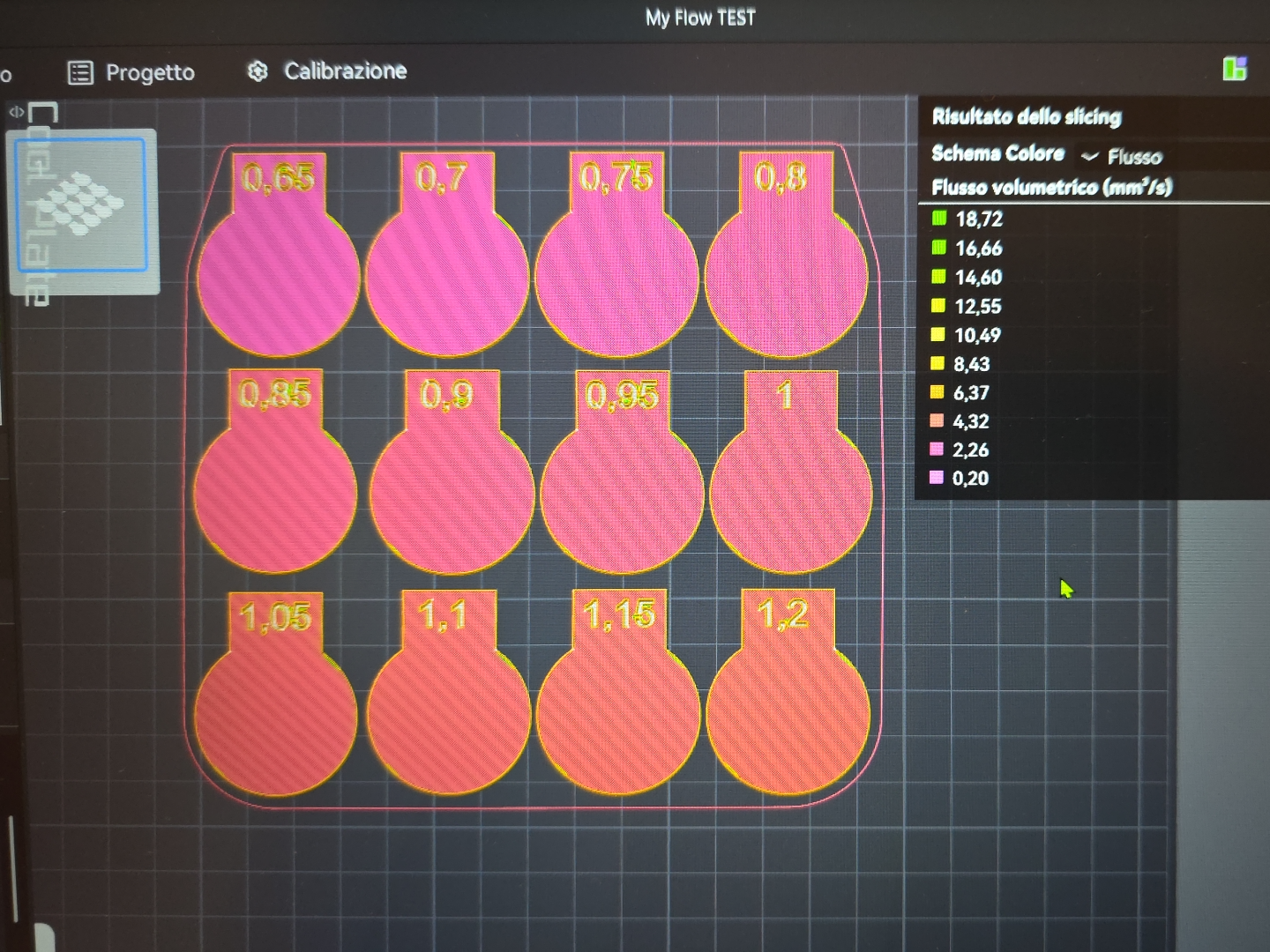 Test calibrazione flusso primo e top layer