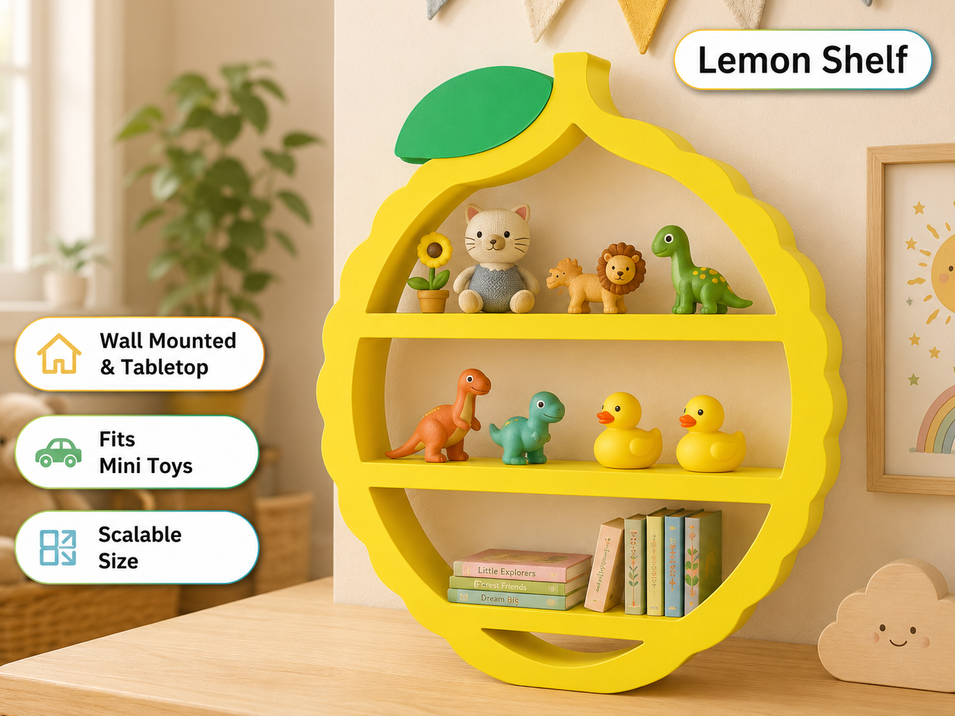 Lemon Shelf Buddy – Kids Wall & Tabletop Shelf