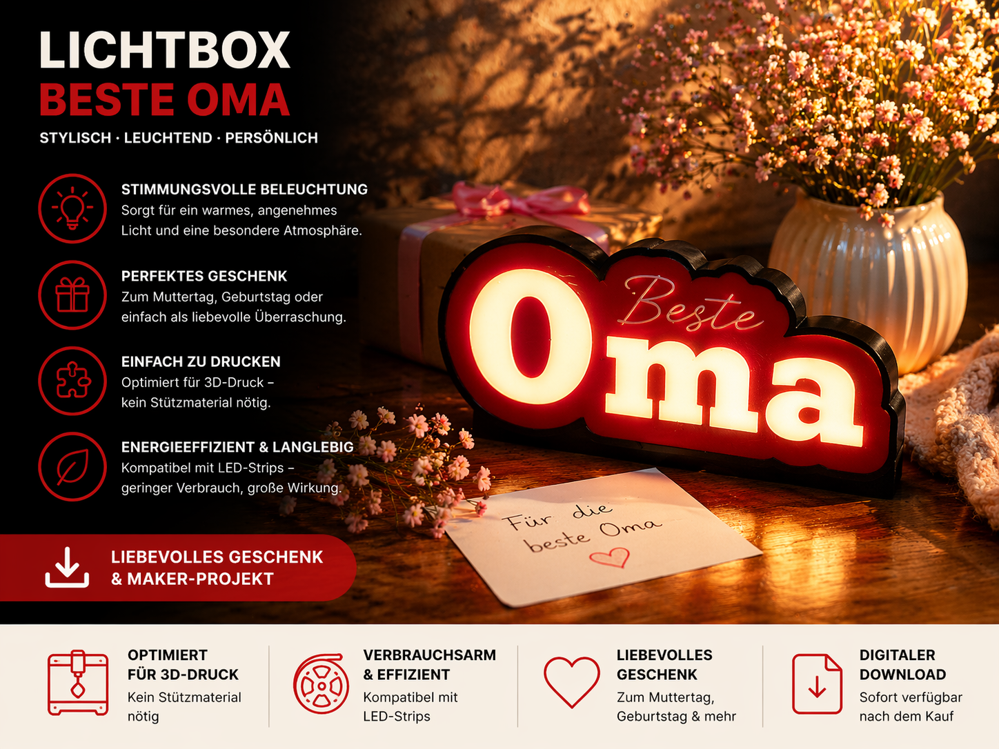 Beste Oma Lightbox – liebevolless Geschenk für Oma