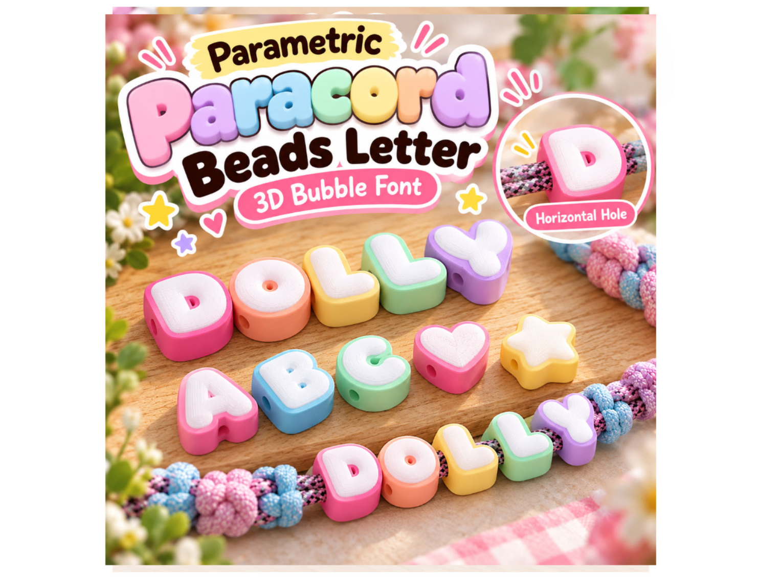Parametric 3D Bubble Letter Paracord Beads Name - 1
