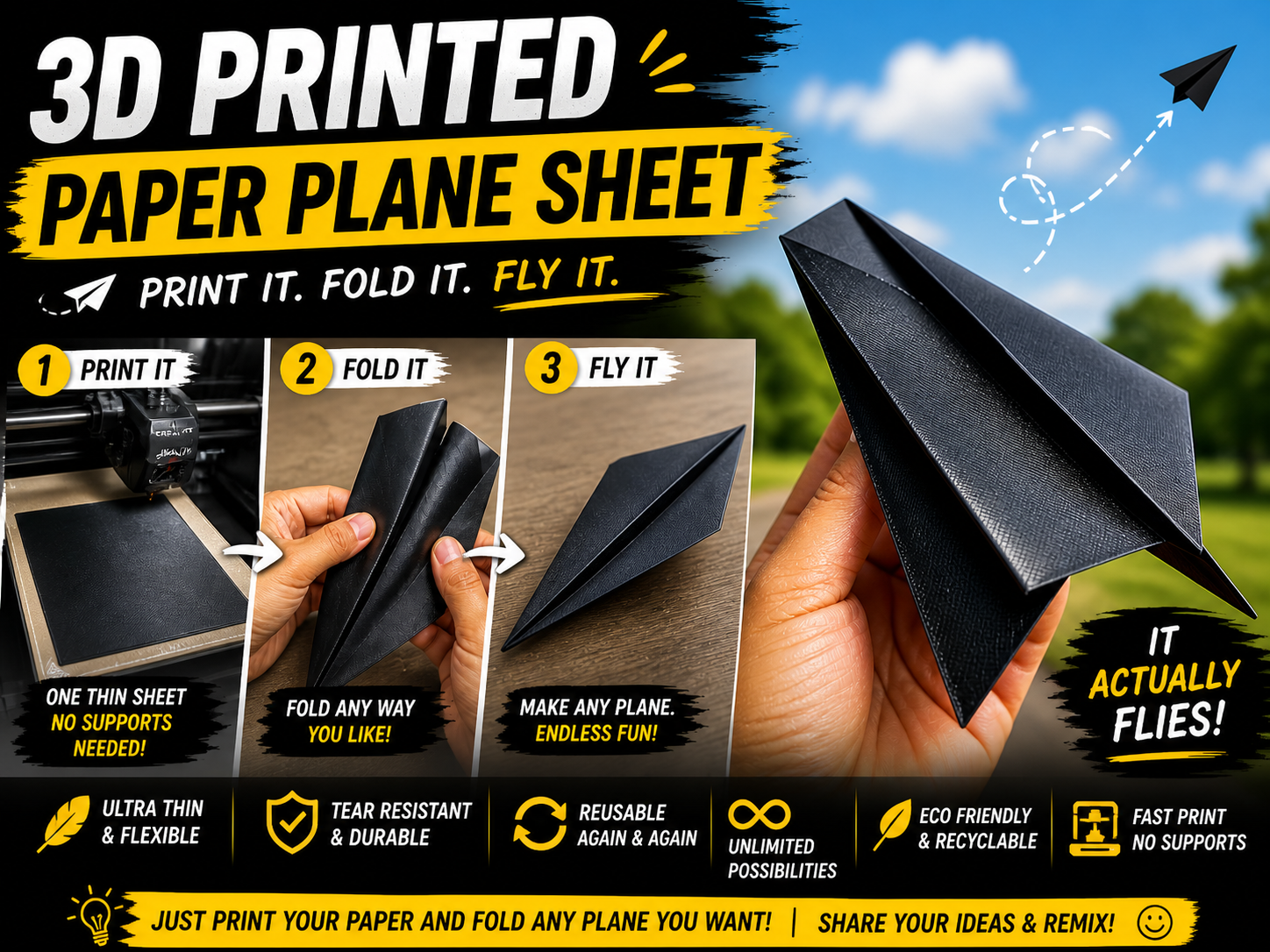 3DPrinted Paper Plane Sheet–Print & Fold Any Plane