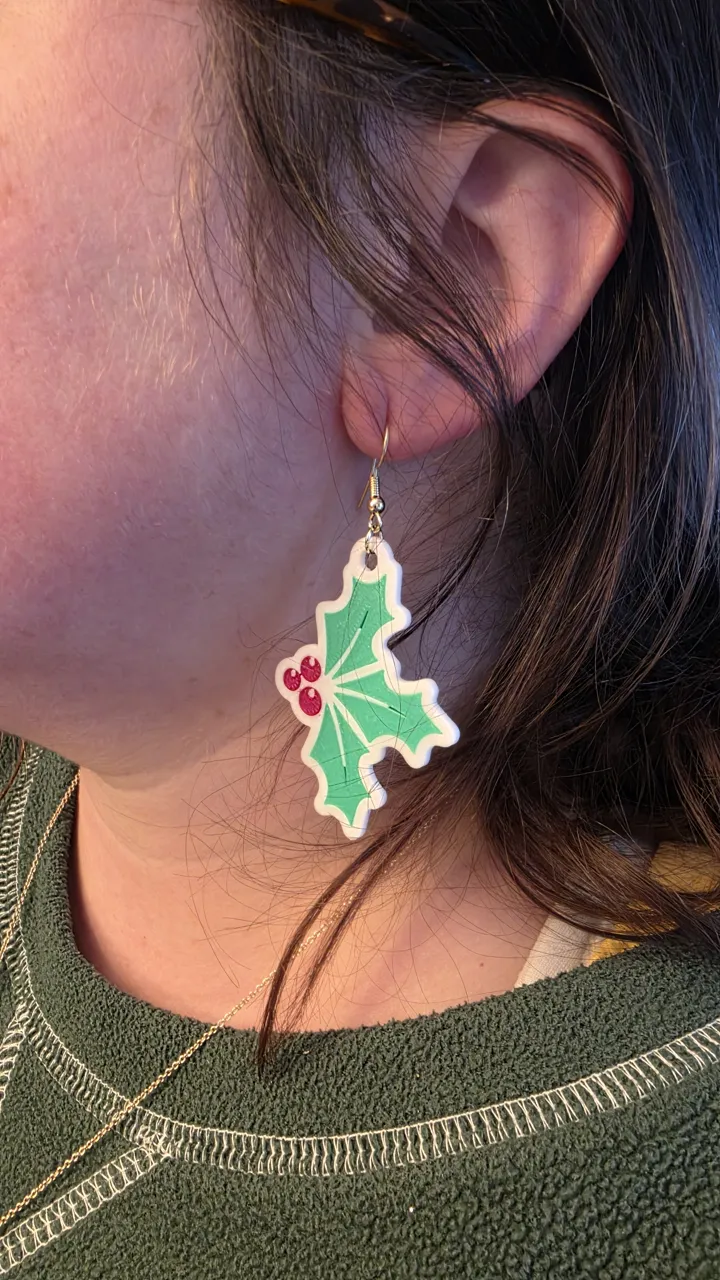 Christmas Holly and Berries Earrings view 2