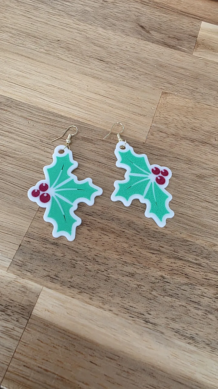 Christmas Holly and Berries Earrings view 3
