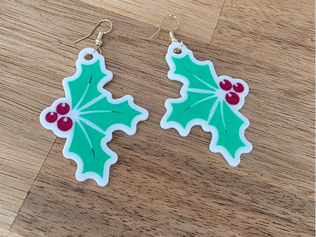 Christmas Holly and Berries Earrings