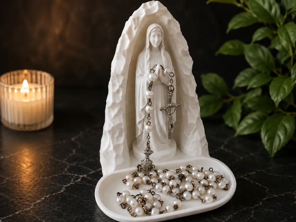 Bandeja organizadora: Our Lady of Lourdes – Rosary Tray. Referencia del modelo original.