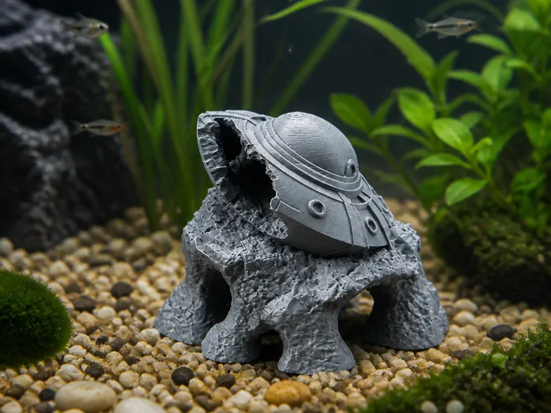 Crashed UFO Aquarium Decor - Fish Tank Ornament