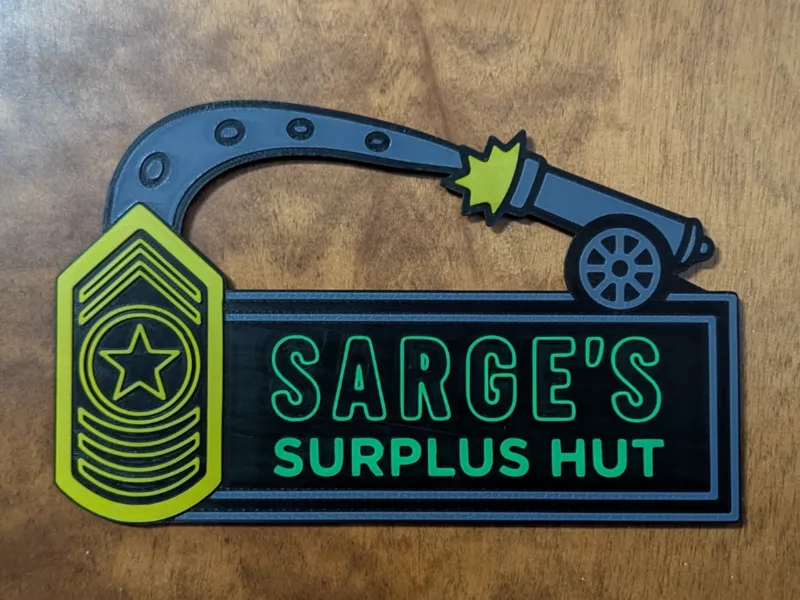 Sarge's Surplus Hut sign