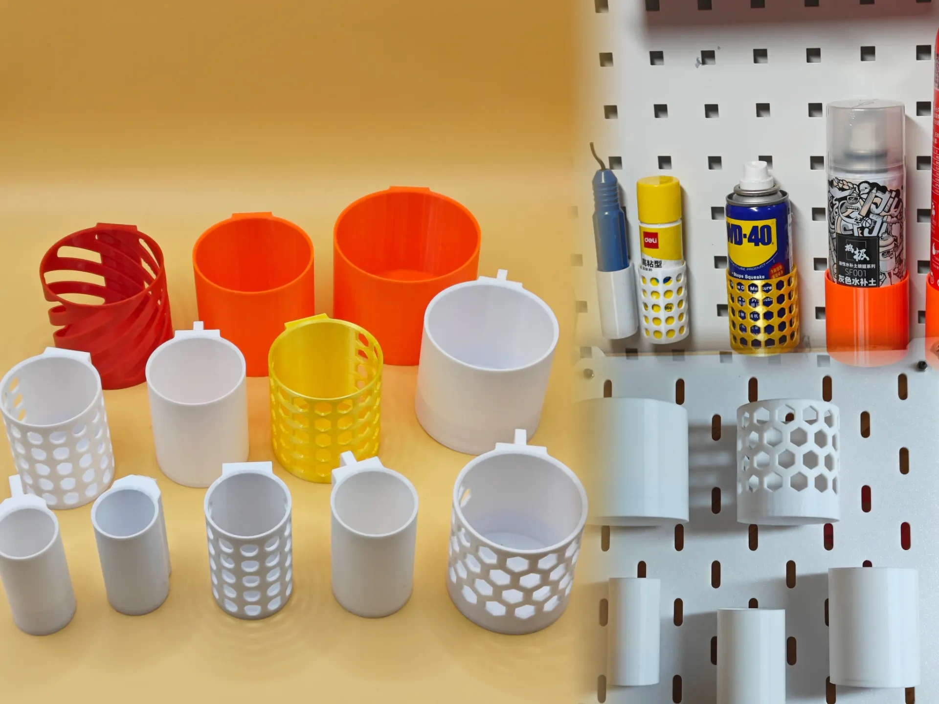 Canister, pegboard rack for cylindrical containers, square and round ...