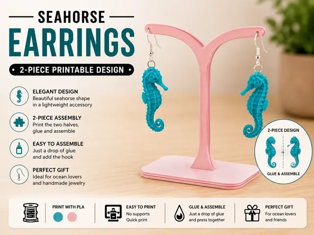 Seahorse Earrings | 2-Piece Printable Design