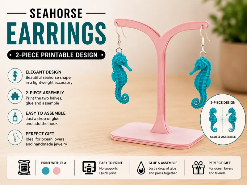 Seahorse Earrings | 2-Piece Printable Design