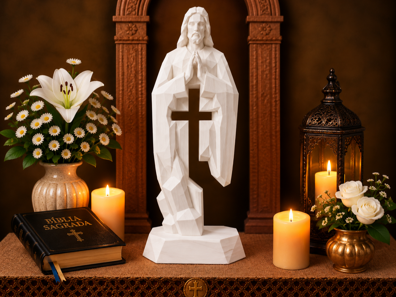 Estátua Minimalista de JESUS EM ORAÇÃO - Low Poly - 1