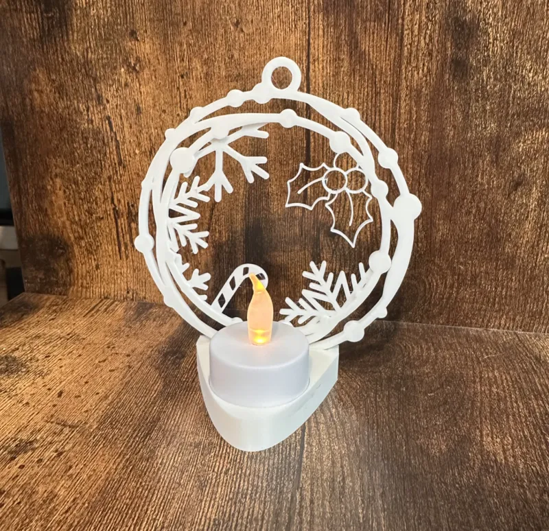 Christmas decoration with candle on table 