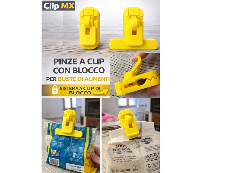 Pinza MX con clip di blocco per chiudere le buste