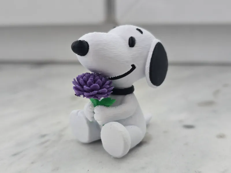 Snoopy holding Chrysantemum