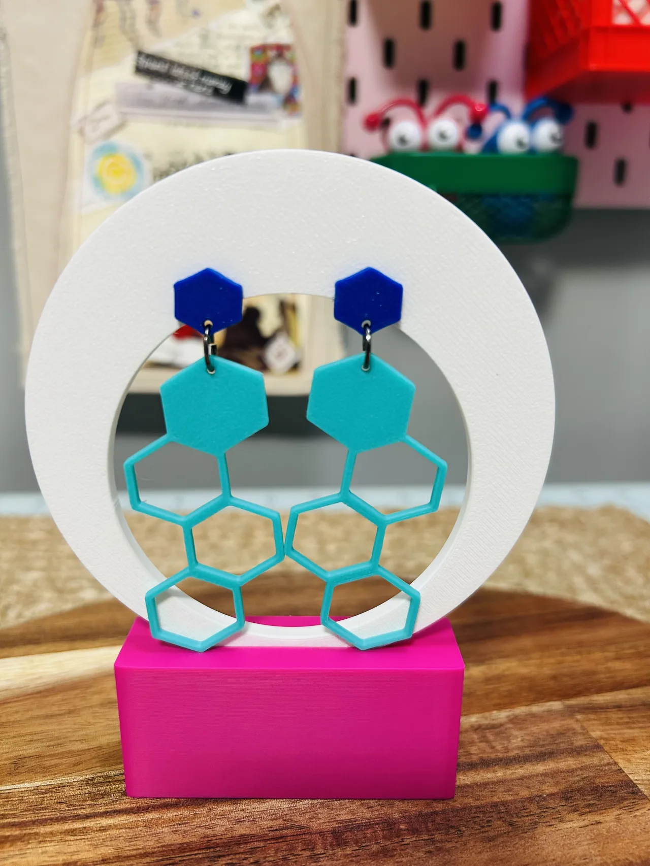 honeycomb hexagon geometric retro earrings view 4