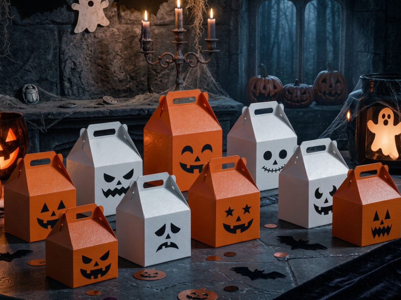 Customizable Folding Halloween Gift Box and Handle - 1