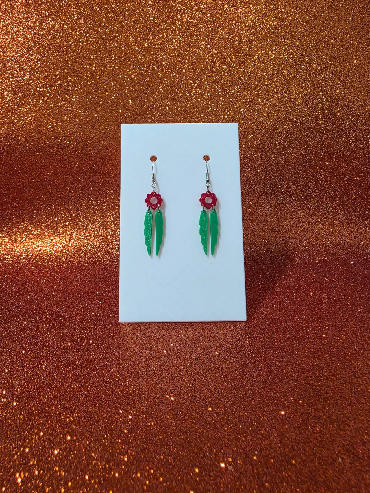 Crimson leaf earrings view 2