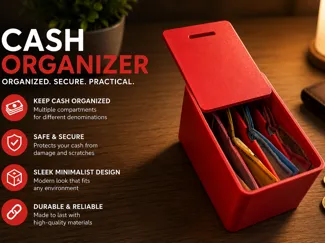 4-Compartment Sliding Lid Cash Organizer/Bankbox