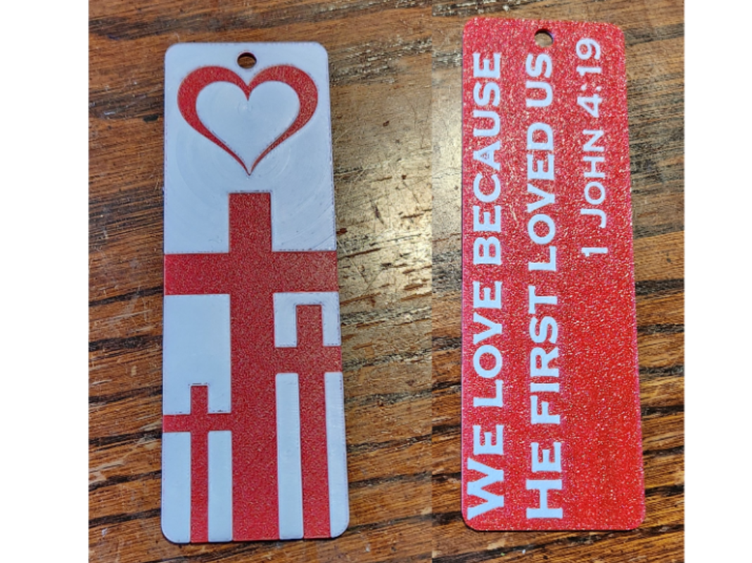 Christian Bible bookmark, Valentine crosses script