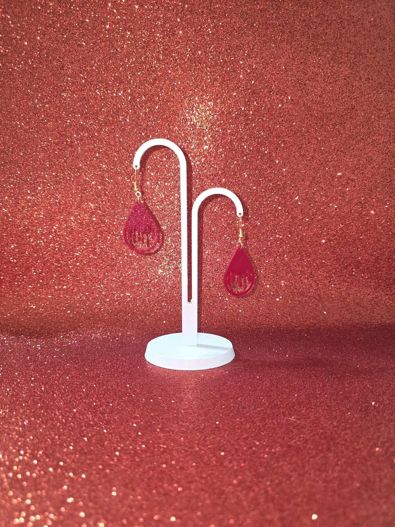 Drop of blood dripping earrings view 3