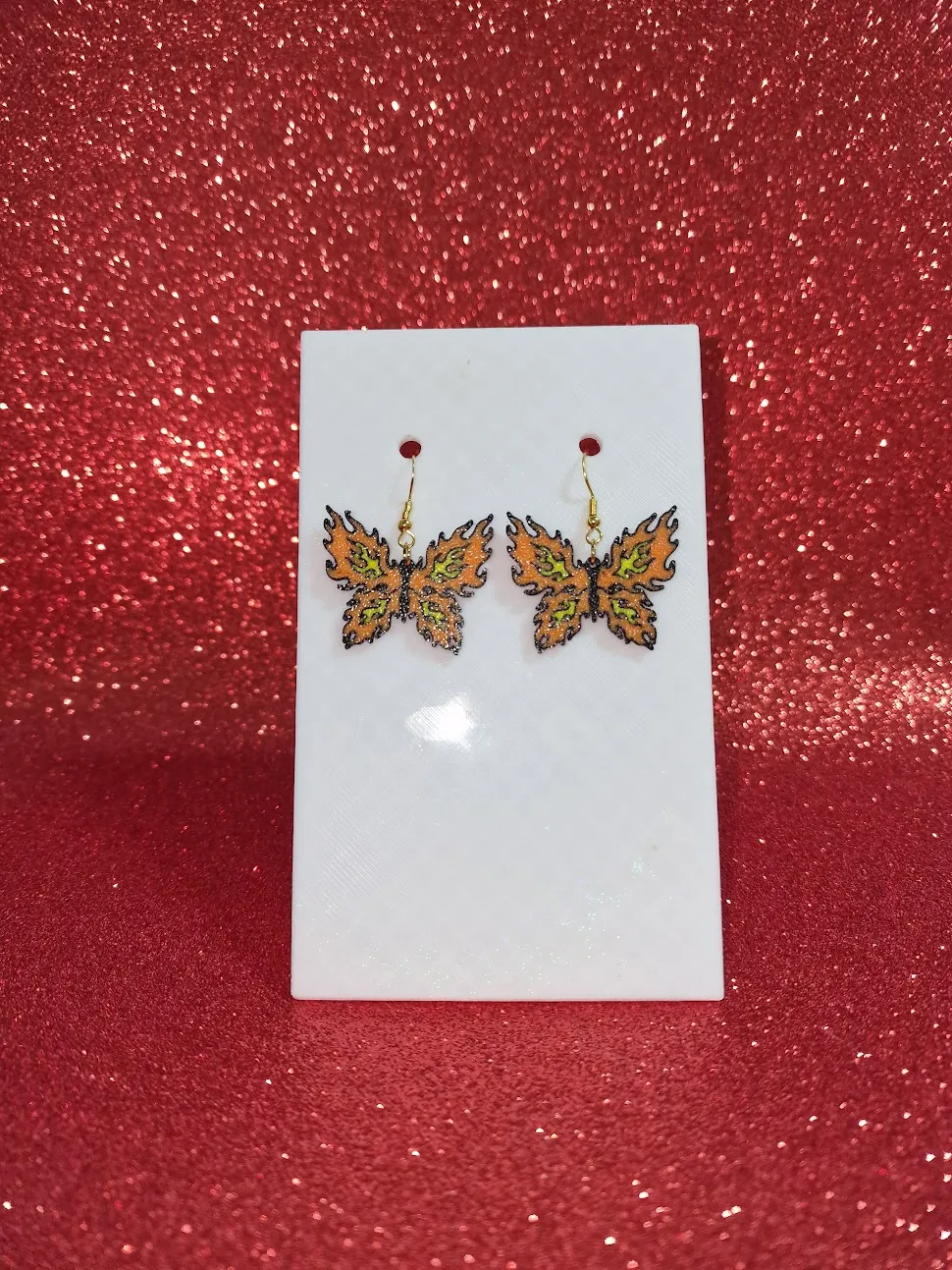 Flaming butterfly earrings view 2