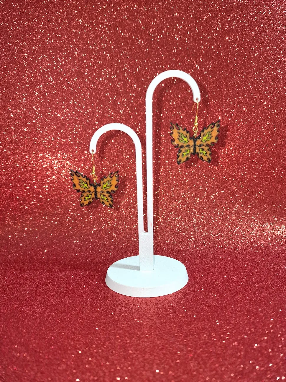 Flaming butterfly earrings view 3